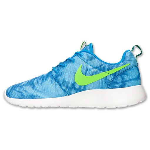 Nike Roshe Run Print Basket Femme/Homme Code de Style: 655206 430 Photo Bleu / Vert ?lectrique / Vert Mystique / Blanc Sommet