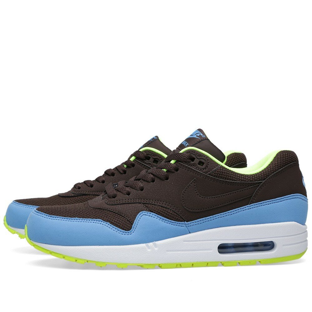 Nike Air Max 1 Essential Chaussures Homme Code de Style: 537383-201 Baroque Brun / Blanc Bleu Vert Lime /