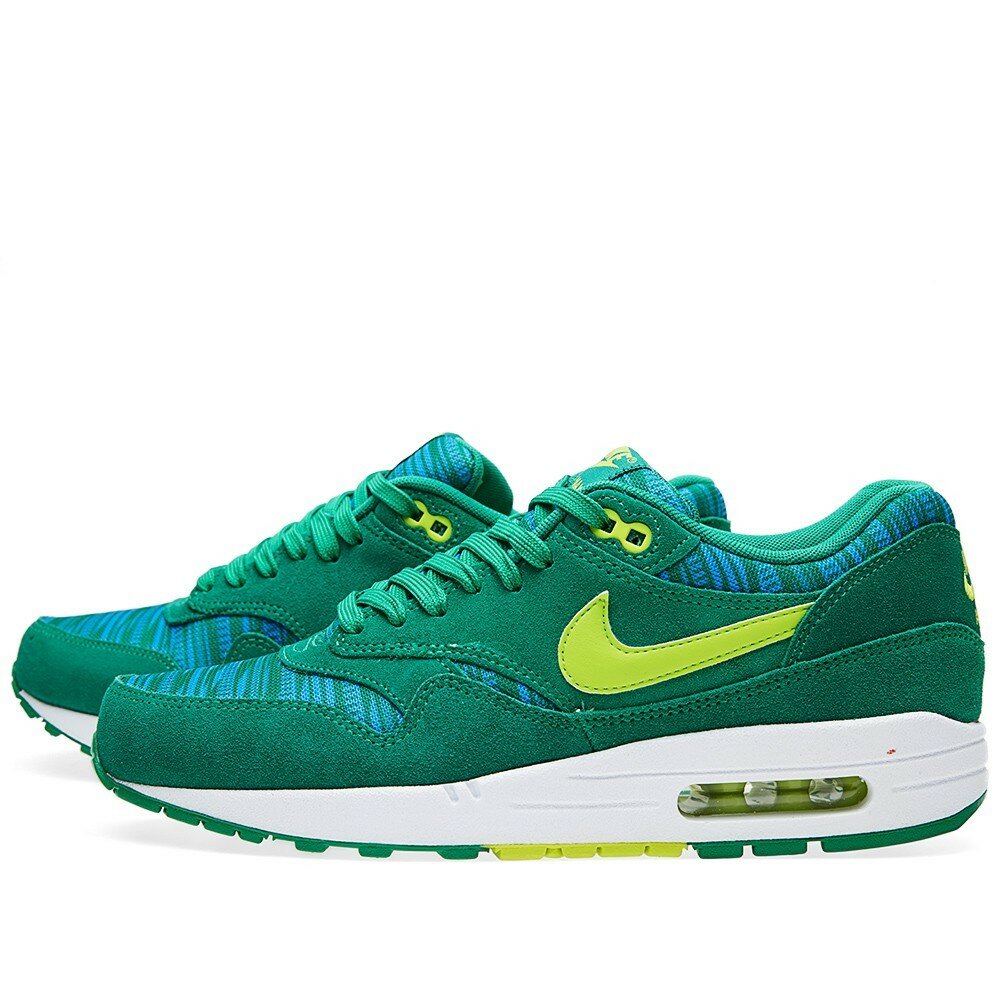 Nike Air Max 1 Essential Chaussures Femme Code de Style: 537383-300 Fluo Verte Lucide Bleu Blanc