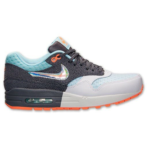 Chaussures Nike Air Max 1 Premium Femme Blanc Argent / Métallique / Gris Foncé / Glacier / Orange