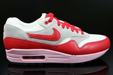 Chaussures Nike Air Max 1 Vintage Femme Code de Style: 555284-103 Rue De Voile Carmin Glacé Gris Hyper Rouge