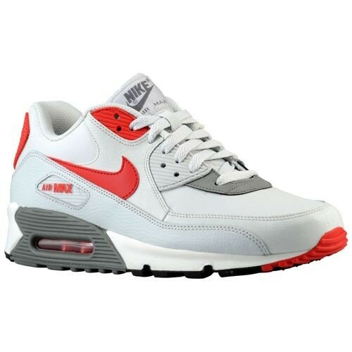 Nike Air Max 90 Essential/Leather (Cuir) Chaussures Homme Code de Style: 37384026 Fond Gris Clair / Loup Gris / Université Rouge / Noir
