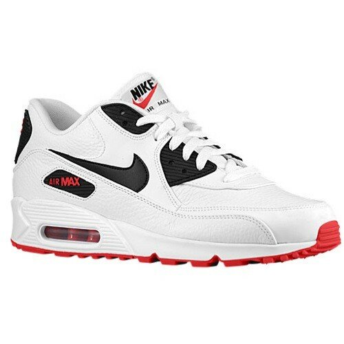 Chaussures Nike Air Max 90 Leather (Cuir) Homme Code de Style: 52980100 Blanc / Noir Université Rouge /