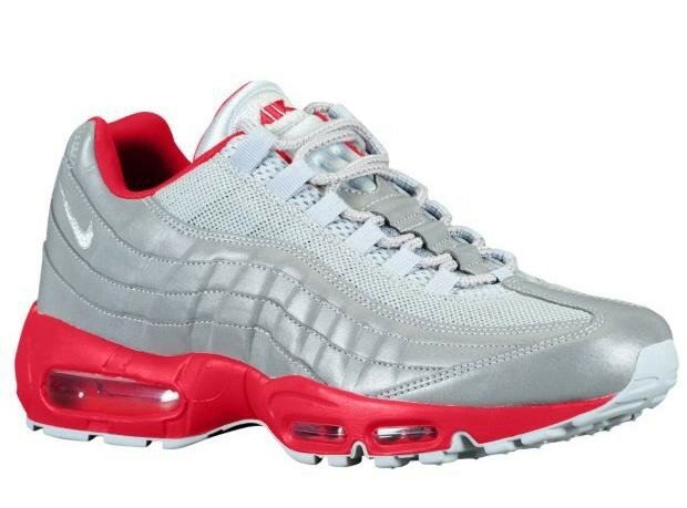 Chaussures Nike Air Max 95 Femme Lumière Rouge Gris Argenté