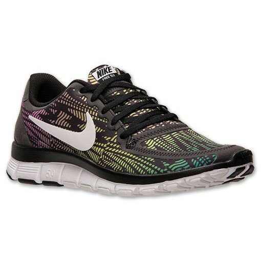 Nike Free 5.0 V4 Print Femme Chaussures Noir / Blanc Sommet / Magenta Clair / Rouge Violet / Vert Fluo