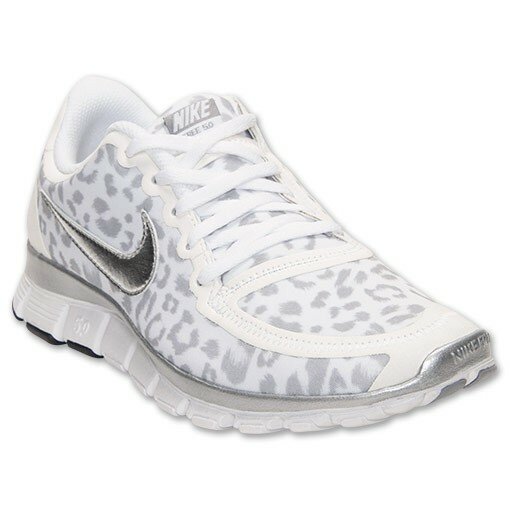 Chaussures de Running Nike Free 5.0 V4 Leopard - Cheetah Femme Blanc / Argent / Loup Gris