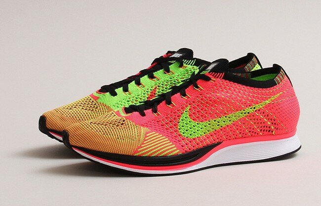 Chaussures de Running Nike Flyknit Racer Homme Code de Style: 526628-603 Poin?on Hyper / Vert Noir / ?lectrique