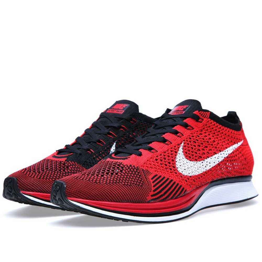 Chaussures de Running Nike Flyknit Racer Homme Code de Style: 526628-610 Rouge Université Blanc Et Noir