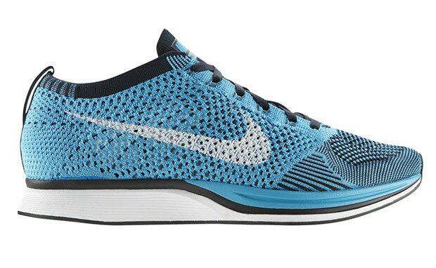 Chaussures de Running Nike Flyknit Racer Homme Code de Style: 526628-414 Bleu De Chlore / Blanc-Noir Obsidienne