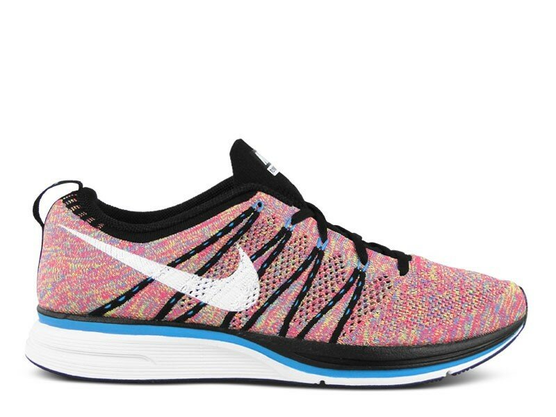 Nike Flyknit Trainer+ Multicolore Chaussure d'Entra?nement Femme Code de Style: 532984 014 Noir / Blanc - Lueur Bleue - Fluo