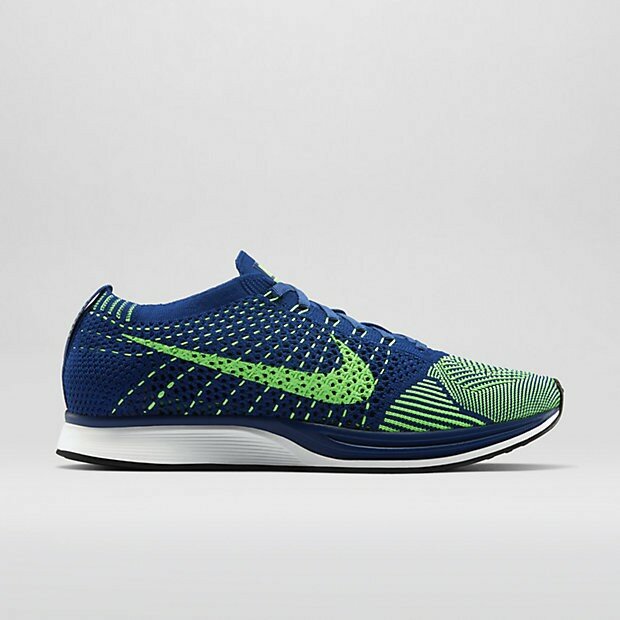 Nike Flyknit Racer Chaussures de Running Femme Code de Style: 526628-403 Courageux Bleu / Vert Poison