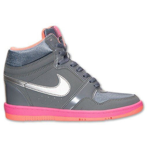 Nike Force Sky High (Haute) Baskets Compensées Femme Code de Style: 629746 008 Fra?che Gris / Argent Métallisé / Rose Hyper