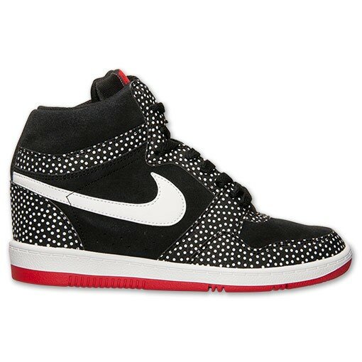 Nike Force Sky High (Haute) Print Baskets Compensées Femme Code de Style: 705148 001 Noir Blanc Rouge Université