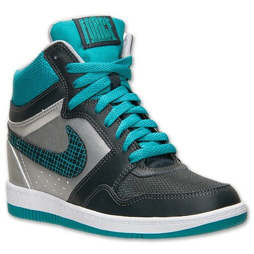 NIke Force Sky High (Haute) Baskets Compensées Femme Code de Style: 629746 004 Anthracite / Argent Métallisé