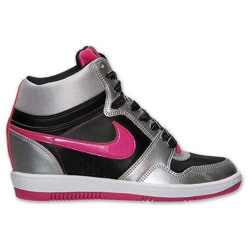 Nike Force Sky High (Haute) Baskets Compensées Femme Code de Style: 629746 006 Noir / Rose Vif
