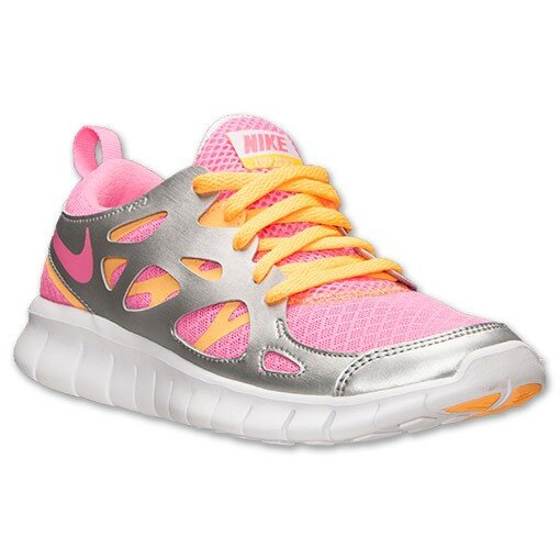 Nike Free 2.0 Chaussures de Running Femme Lueur Rose / Mangue Atomique / Argent Métallisé