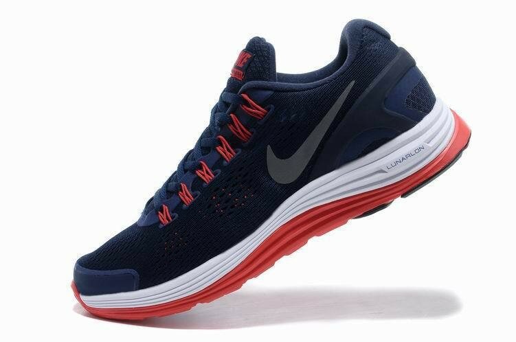 Nike Lunarglide 4 Chaussures de Running Homme Minuit Bleu Marine / Gris Ardoise / Blanc / Rouge