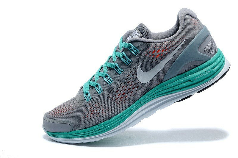 Nike Lunarglide 4 Chaussures de Running Homme Gris Rouge-Orange Platine / Vert Persan