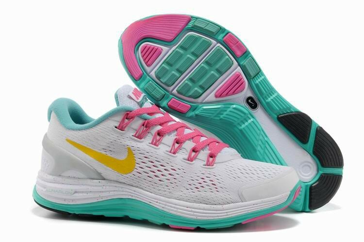 Chaussures Nike Lunarglide 4 Femme Blanc / Turquoise / Jaune / Rose / Gris Clair