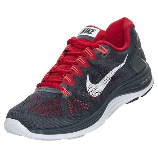 Chaussures Nike Lunarglide+ 5 Homme Gris Foncé / Blanc / Rouge Salle De Gym