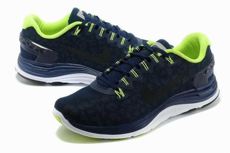 Nike Lunarglide + 5 Shield Chaussures de Running Homme Bleu Marine / Vert Lime / Blanc